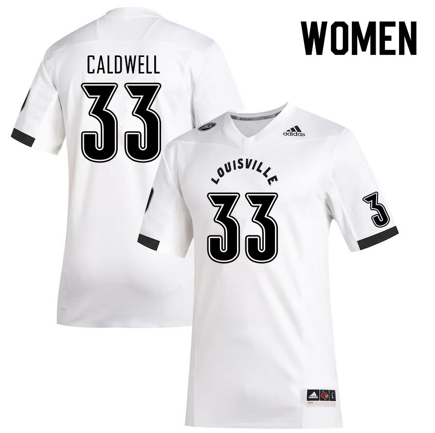 Women #33 Jeremiah Caldwell Louisville Cardinals College Football Jerseys Sale-White - Click Image to Close